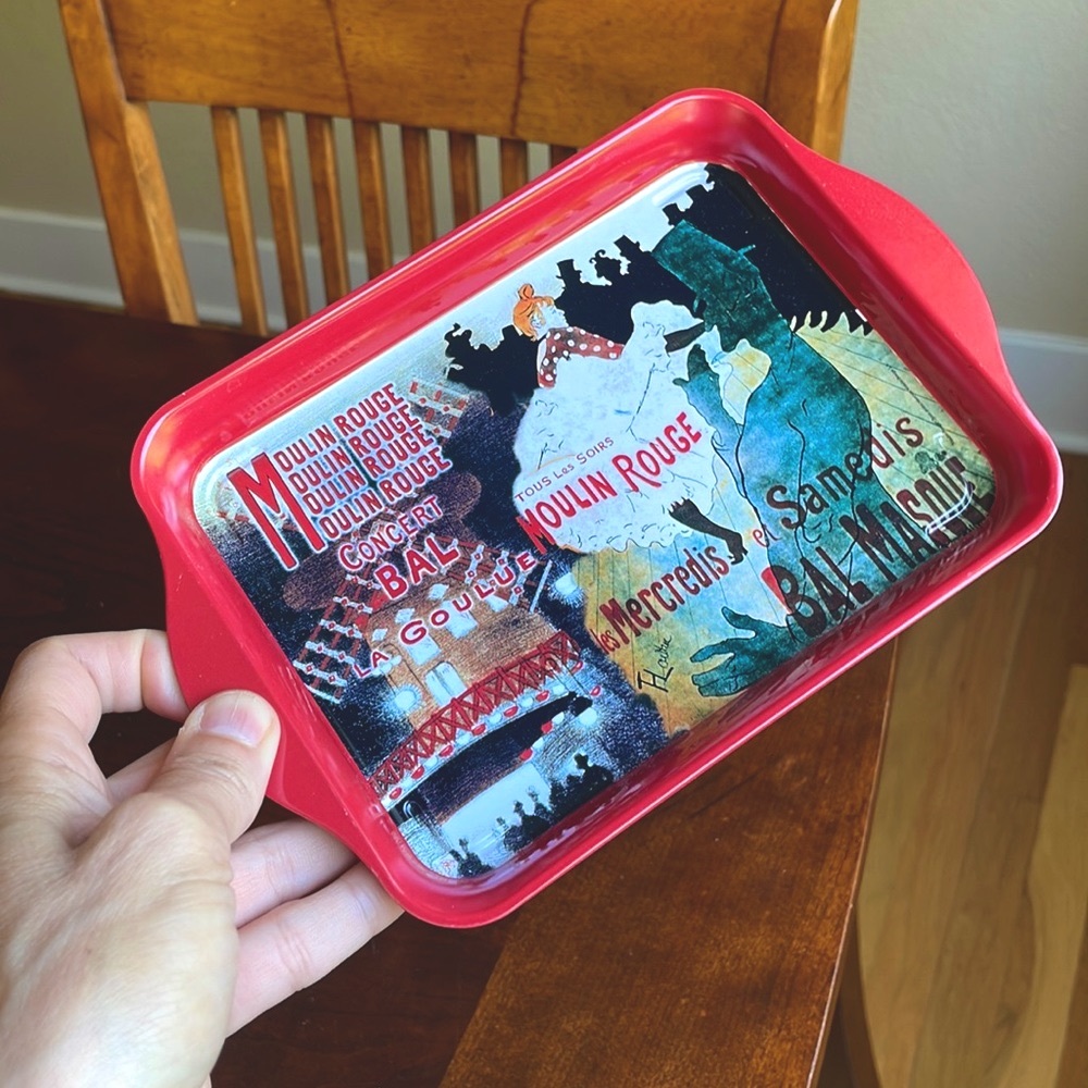 SALE! Small decorative “Moulin Rouge” tin platter